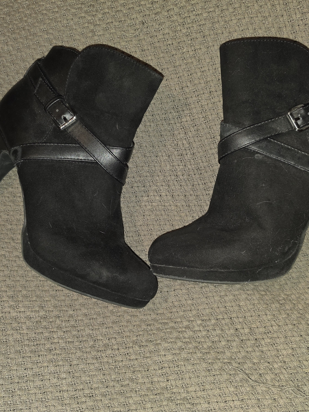 Women’s Black Suede Ankle Boots with Buckle Strap